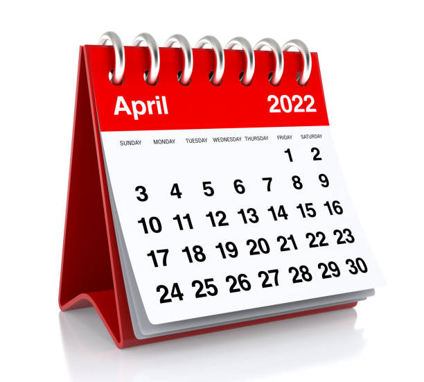 April 2022 Calendar. Isolated on White Background. 3D Illustration